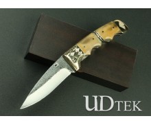 Forging Flowers Folding Knife Camping Accessory with Brass + Ox Horn Handle UDTEK01390